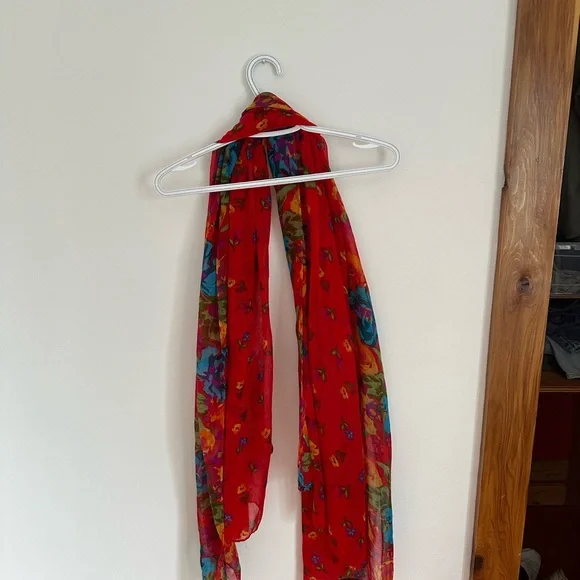 Floral Red Scarf - Picture 2 of 5